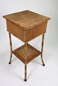 Vintage English Bamboo Lift Top Sewing Stand, 20th century