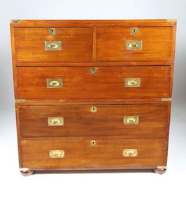 Two-Piece British Campaign Brass Bound Chest of Drawers, 19th Century