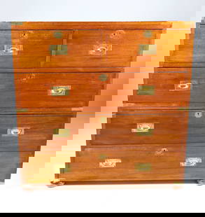Two-Piece British Campaign Brass Bound Chest of Drawers, 19th Century: Two-Piece British Campaign Brass Bound Chest of Drawers, 19th Century, two over three drawers configuration, the tops of each are finished and can be used separately Height 41 in. Width 40 in. Depth 1
