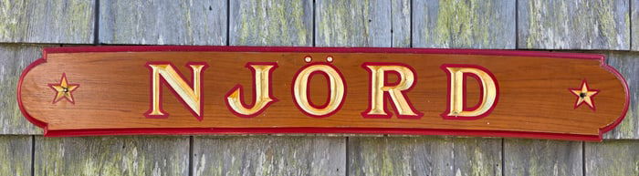 Vintage Carved and Painted, "Njord", Quarterboard Sign, 20th century