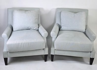 Pair of Barbara Barry for Henredon Baby Blue Upholstered Club Chairs