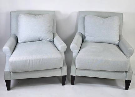 Pair of Barbara Barry for Henredon Baby Blue Upholstered Club Chairs: Pair of Barbara Barry for Henredon Baby Blue Upholstered Club Chairs Height 36 in. Width 36 in. Depth 38 in.
