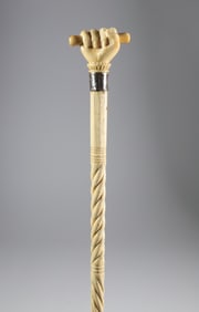 Whaler Made Clenched Fist With Dowel Walking Stick, mid 19th Century