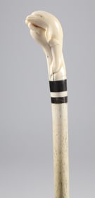 Whaler Made 3-Dolphins Grip Walking Stick, 19th Century
