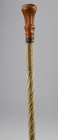 Whaler Made Carved Horn Grip Cane, 19th Century