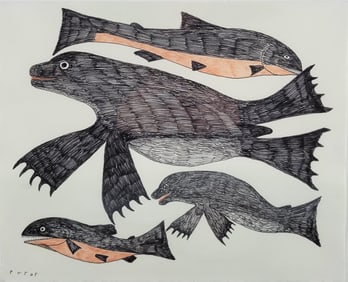 Keeleemeeoomee Samualie (1919-1983) Inuit Mixed Media Drawing