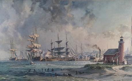 John Stobart Limited Edition Lithograph "Nantucket the Celebrated Whaling Port in 1835"