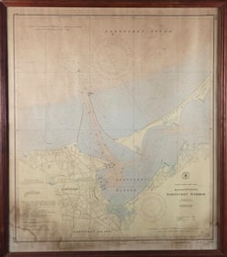 Framed Vintage 1953 Nantucket Harbor Nautical Navigational Chart Map