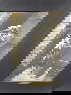 Antique Henry S. Weyer Photograph of Billy Bowen "Boyhood's Outlook": Antique Henry S. Weyer Photograph of Billy Bowen "Boyhood's Outlook", circa 1900, with H.S. Weyer impressed circular stamp, in original arts and crafts oak frame with gilt painted title plaque. Sight