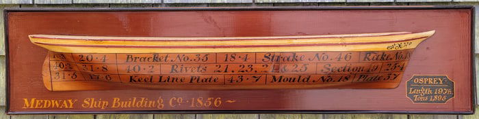 Vintage Paint Decorated Osprey 1856 Shipbuilder's Half Hull Model