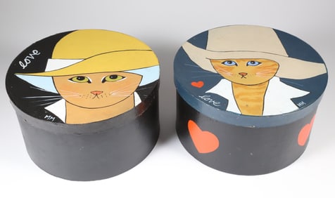 Two Hand Painted Maggie Meredith "Love" Cat Boxes