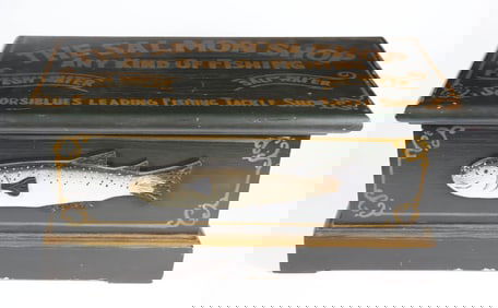 Hand Painted Box "The Salmon Shop Any Kind Of Fishing, Fresh Water, Salt Water"