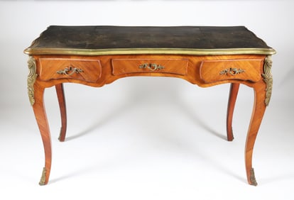 Vintage Louis XV Style Bronze Mounted Writing Desk with Leather Top