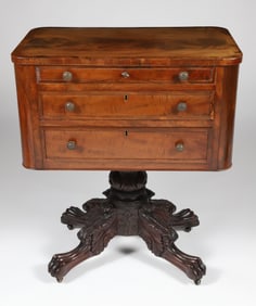 American Empire Classical Carved Mahogany Work Stand, circa 1840