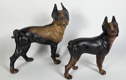 Two Antique Hubley Cast Iron Boston Terrier Bull Dog Doorstop, circa 1920s