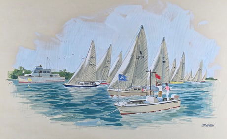 Vintage Schafer Gouache on Artists Paper, "Florida Regatta", Painting, 20th Century