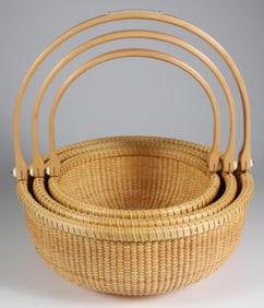 Jean M. Valerio Nest of Three Woven Round Open Nantucket Baskets, circa 2022