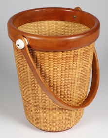 Jean M. Valerio Woven Deep Conical Open Swing Handle Nantucket Basket, circa 2006