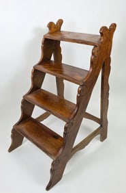 Vintage Set of Carved English Oak Four-Tier Library Steps, 20th century