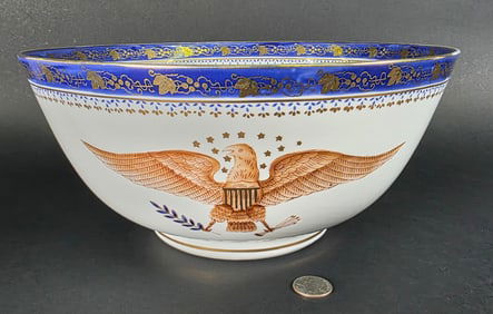 Large Antique Chinese Export Armorial Gilt Painted Eagle Bowl, 19th century