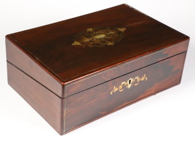 19th Century Mahogany Lap Desk with Mother of Pearl Abalone and Brass Inlays