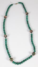 Malachite and Cloisonne Bead Necklace