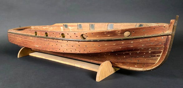 Vintage Carved Boat Makers Full Body Hull Boat Model