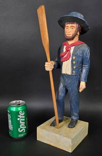 Folk Art Carved and Painted Figural Jack Tar Sailor Sculpture, 20th century: Folk Art Carved and Painted Figural Jack Tar Sailor Sculpture, 20th century, signed on the base, C. LaMontagne 1990. Height 16.75 in. Width 5.25 in. Depth 5.25 in.