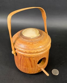 Vintage George Davis Carved and Painted Bird in a Basket Birdhouse, 20th Century