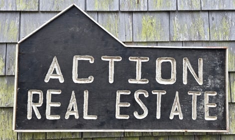 Vintage Carved and Painted Action Real Estate Double Sided Trade Sign, 20th century