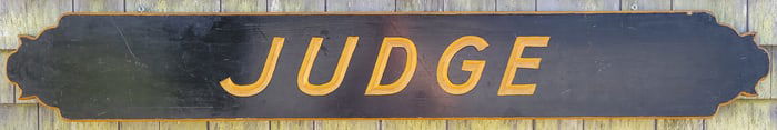 Vintage Carved and Painted Ship "Judge" Quarterboard Name Plaque