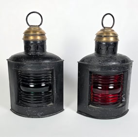 Pair of Antique Perko Port and Starboard Ships Light Lanterns, 19th century