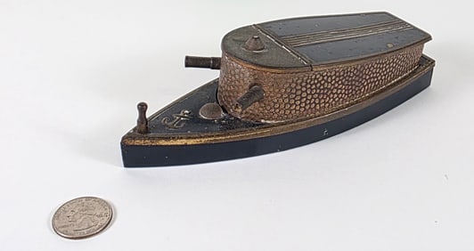 Antique Painted Metal Battle Ship Match Holder, circa 1920