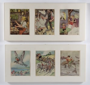 Six Framed, Vintage Tony Sarg Children's Book Illustrations in Two Frames