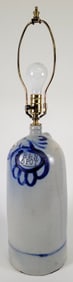 19th C. Cobalt Blue Decorated Stoneware Bottle Jug Lamp