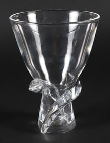 Signed Steuben Clear Crystal Vase With Spiral Base