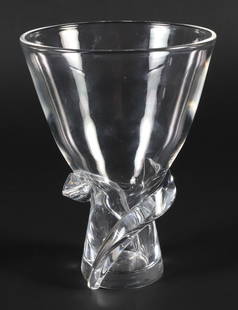 Signed Steuben Clear Crystal Vase With Spiral Base: Signed Steuben Clear Crystal Vase With Spiral Base Height 7 in.