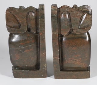 Pair of Zimbabwean Carved Stone Elephant Bookends