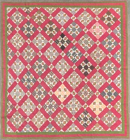 Antique Calico 9-Patch in a Square Patchwork Quilt, 19th Century