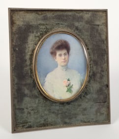 Laura Hilts Antique Miniature Oval Portrait of a Lady