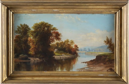 Antique Oil on Artist's Board "New Hampshire River Landscape"