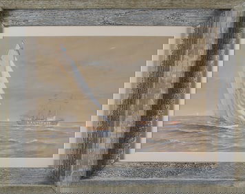 Frederick Tordoff Gouache on Paper "Racing Around The Nantucket Lightship"