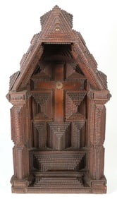 Vintage Folk Art Chip Carved Tramp Art Shrine