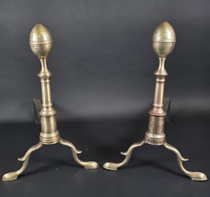 Pair of Antique American Lemon Top Andirons, 18th century