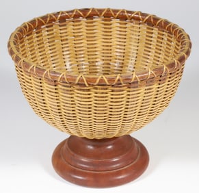 Harry Hilbert Nantucket Basket Mounted on a Turned Pedestal, circa 2002