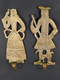 Pair of Antique Figural Brass Hanging Wall Sconces, 19th century