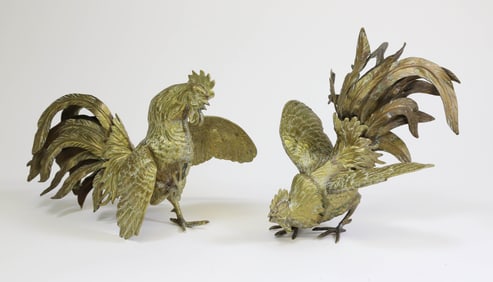 Pair Of Italian Gilt Roosters