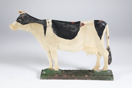 Vintage Cast Iron Painted Cow Doorstop
