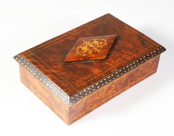 Burlwood Inlaid Box with Sliding Lock Top Mechanism
