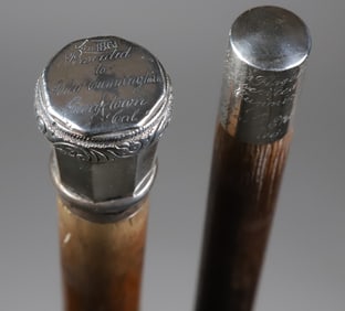 Presentation Engraved Silver and Wood Walking Stick